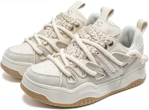 Retro Double-Lace Sneakers - Women & Girls Classic Chunky Cute Shoes with Durable Rubber Sole, Breathable Cushioned Design for Campus Life, Beach Travel, Y2K Kawaii Streetwear, Comfy Everyday