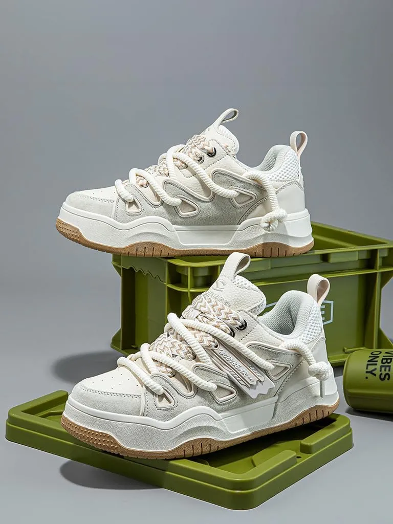 Retro Double-Lace Sneakers - Women & Girls Classic Chunky Cute Shoes with Durable Rubber Sole, Breathable Cushioned Design for Campus Life, Beach Travel, Y2K Kawaii Streetwear, Comfy Everyday