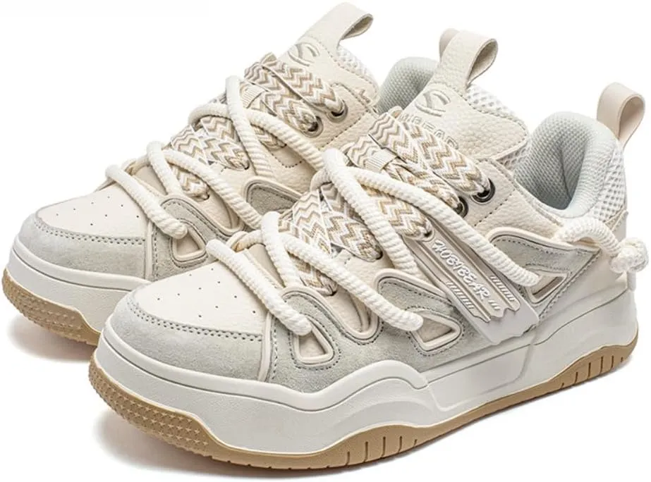 Retro Double-Lace Sneakers - Women & Girls Classic Chunky Cute Shoes with Durable Rubber Sole, Breathable Cushioned Design for Campus Life, Beach Travel, Y2K Kawaii Streetwear, Comfy Everyday