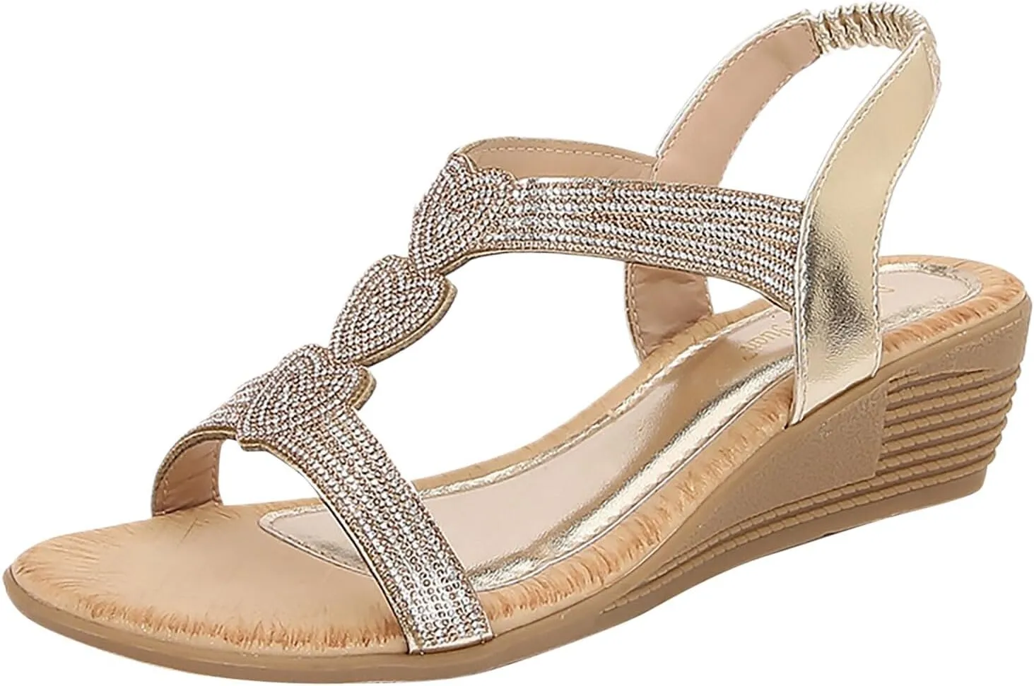 Rhinestone Sandals for Women Sparkly Sandals Shoes For Women Casual Go Dating Hiking Sandal Heeled Wedge Sandal Black