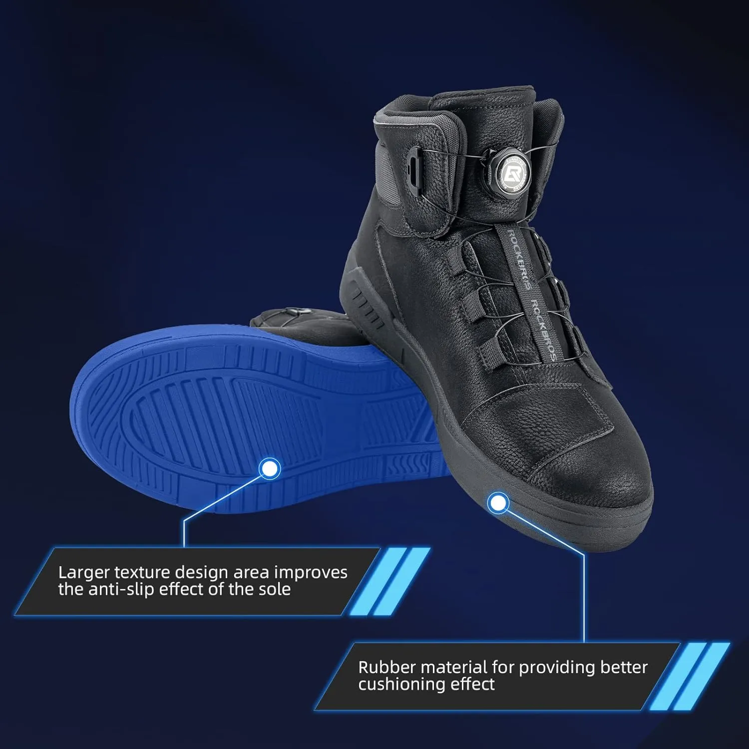 ROCKBROS Motorcycle Shoes for Men Reinforced Leather Motorcycle Riding Shoes Anti-Slip Breathable Motorcycle Riding Boots Motorcycle Protective Footwear