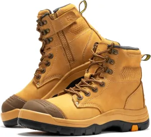 ROCKROOSTER Madison 6" Steel Toe Work Boots for Men with YKK Side Zipper Toe Cap Non-Slip Rubber Outsole, Comfortable Side Zip Lightweight Breathable Leather Shoes, Metal, ASTM F2413-18 M/I/C EH AK052
