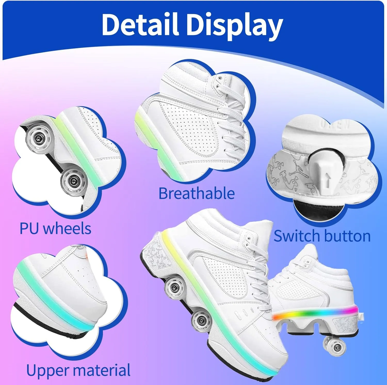 Roller Skate Shoes for Girls, Kids, Women, Men，Double-Row Skating Shoes，Retractable Wheels Sneakers，Adjustable Parkour Roller Skates，Deformation Sneakers Outdoor