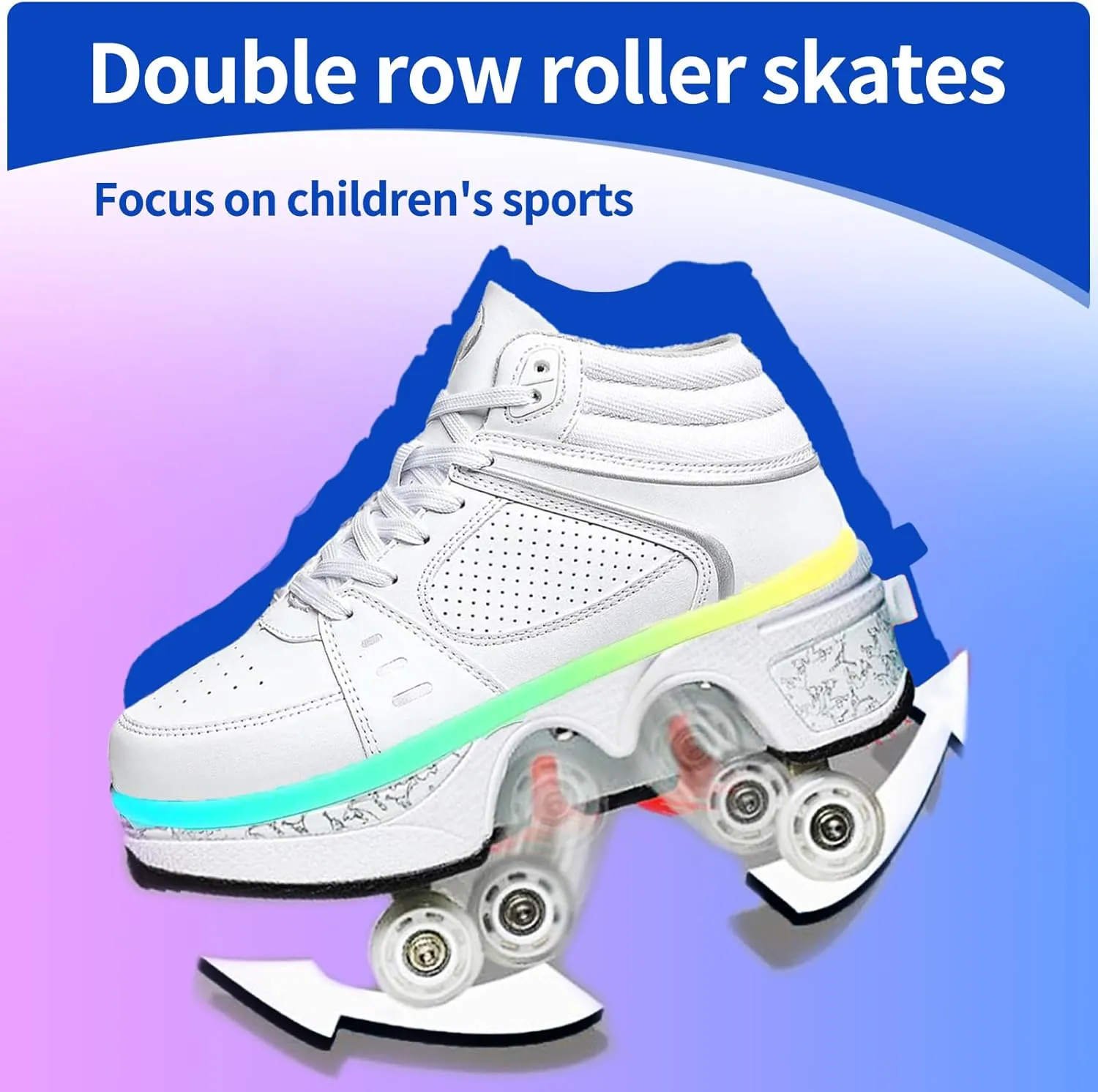 Roller Skate Shoes for Girls, Kids, Women, Men，Double-Row Skating Shoes，Retractable Wheels Sneakers，Adjustable Parkour Roller Skates，Deformation Sneakers Outdoor
