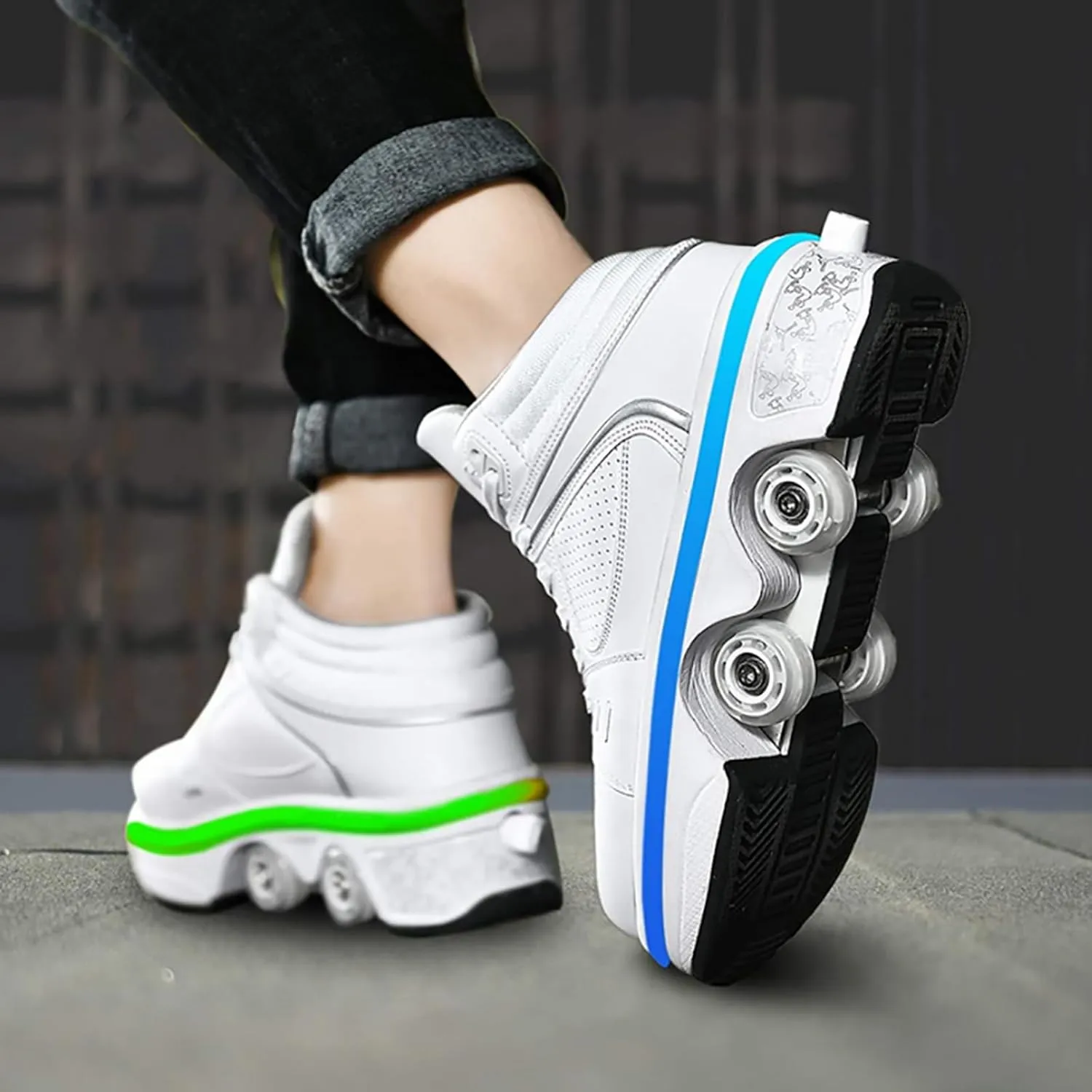 Roller Skate Shoes for Girls, Kids, Women, Men，Double-Row Skating Shoes，Retractable Wheels Sneakers，Adjustable Parkour Roller Skates，Deformation Sneakers Outdoor