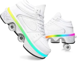 Roller Skate Shoes for Girls, Kids, Women, Men，Double-Row Skating Shoes，Retractable Wheels Sneakers，Adjustable Parkour Roller Skates，Deformation Sneakers Outdoor
