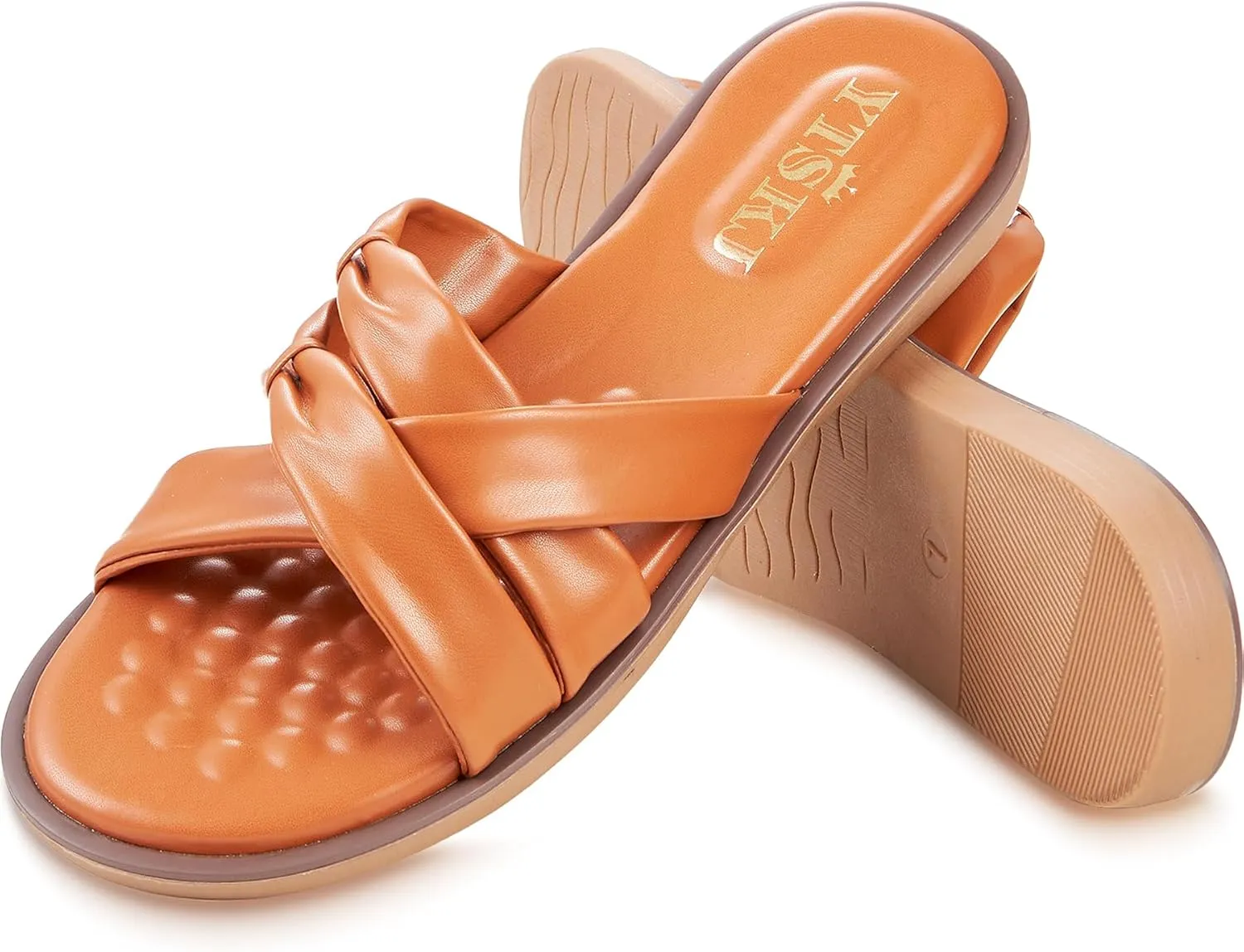 Sandals for Women 2025 Summer Beach Fashion Leather Slides X-shaped Double Straps Cute Casual Flats Dressy Comfortable Sandals
