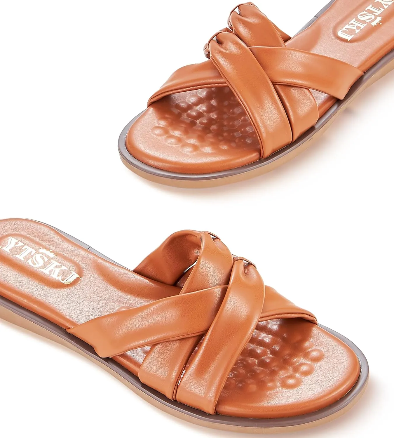 Sandals for Women 2025 Summer Beach Fashion Leather Slides X-shaped Double Straps Cute Casual Flats Dressy Comfortable Sandals