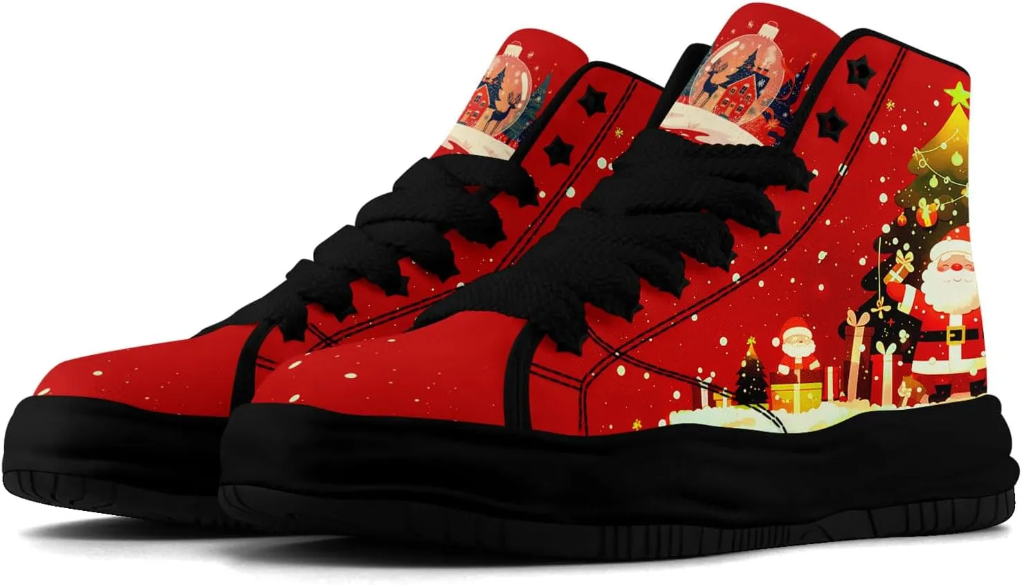 Santa-Themed High-Top Sneakers, Festive Footwear, Comfortable Lightweight Shoes for Men Women, Christmas Day