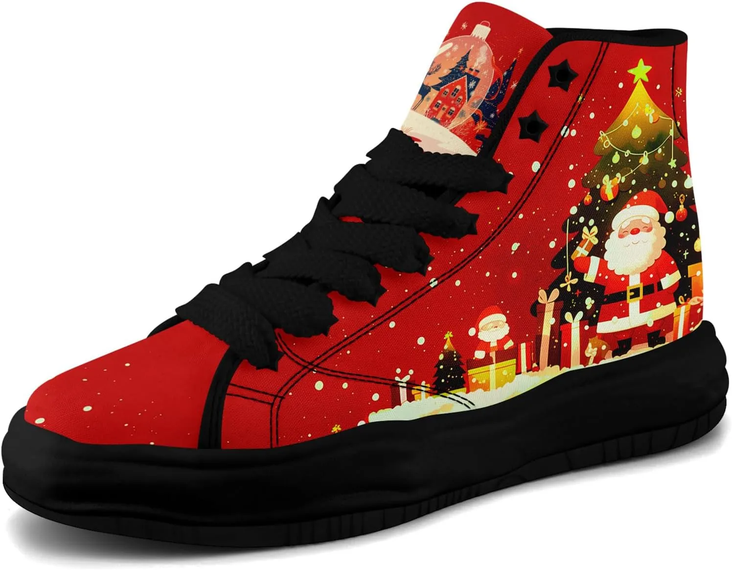 Santa-Themed High-Top Sneakers, Festive Footwear, Comfortable Lightweight Shoes for Men Women, Christmas Day