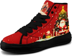 Santa-Themed High-Top Sneakers, Festive Footwear, Comfortable Lightweight Shoes for Men Women, Christmas Day