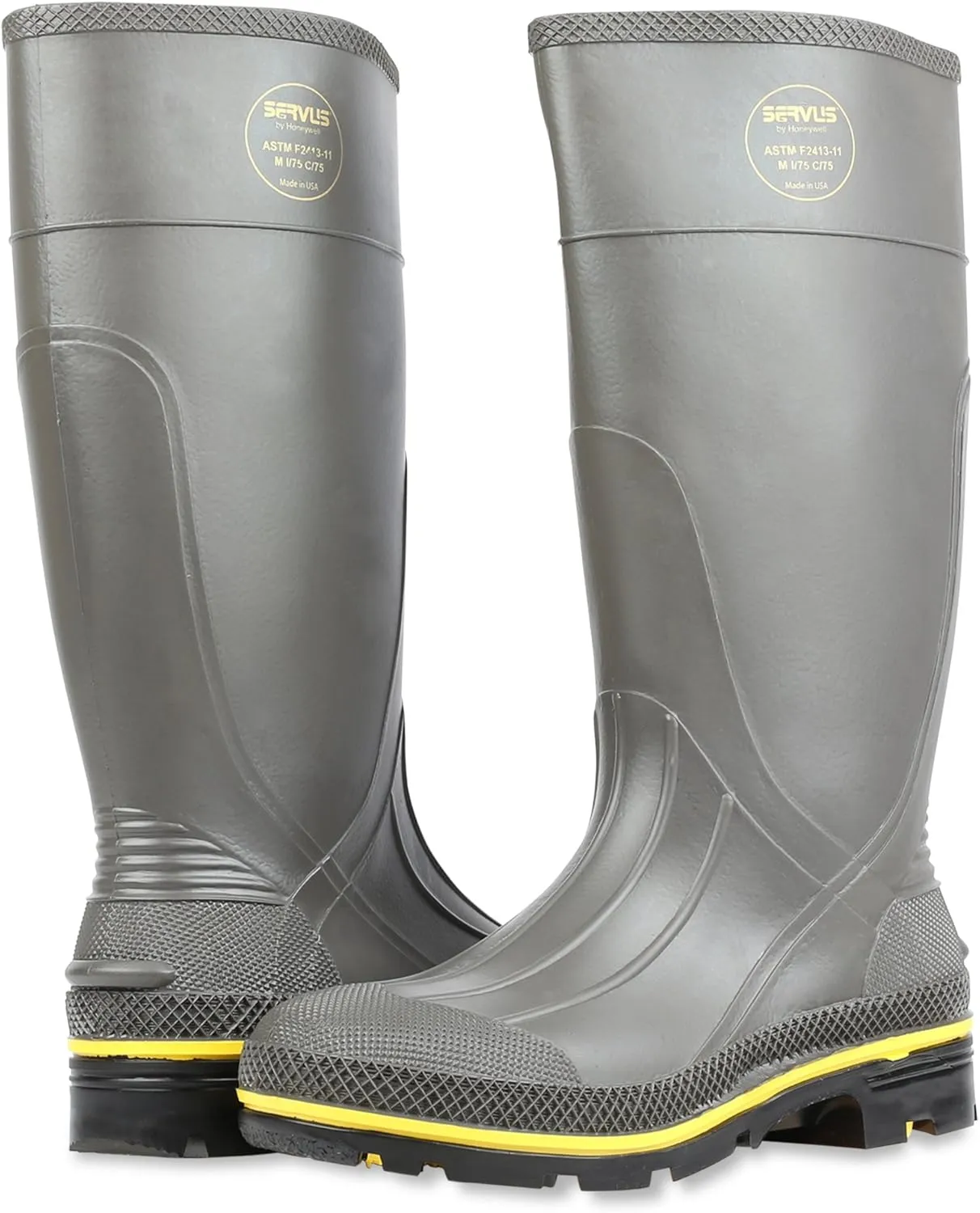 Servus Pro 15" PVC Chemical-Resistant Steel Toe Men's Work Boots, Gray, Yellow & Black (75101)