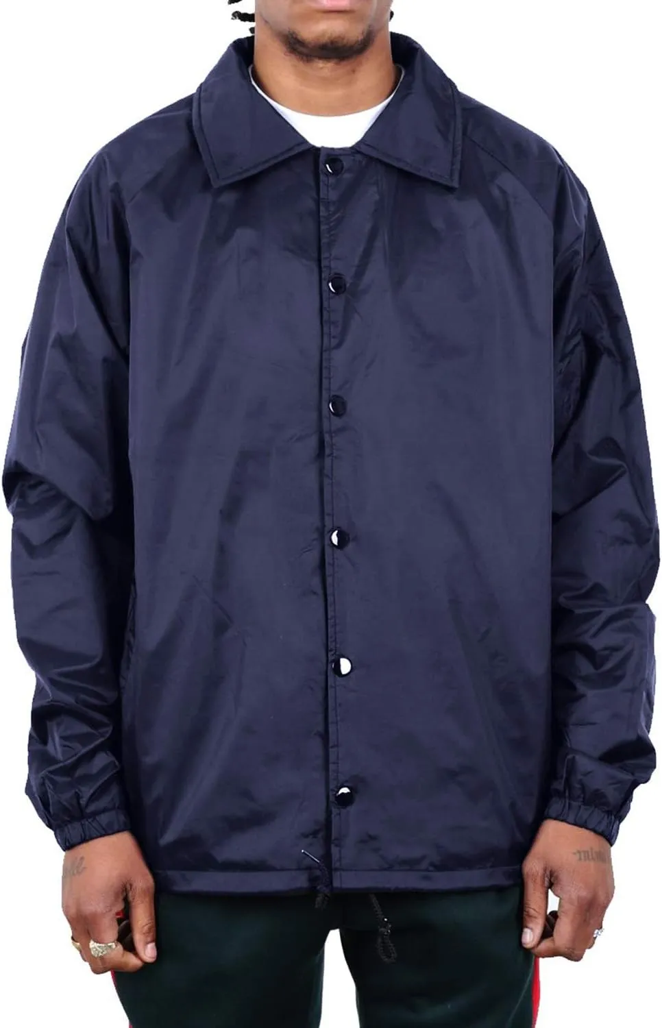 Shaka Wear Men’s Coach Jacket – Classic Windbreaker Nylon Water Resistance Relaxed Fit Snaps Blank Coat
