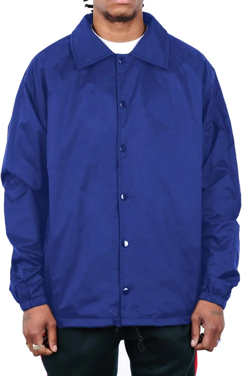 Shaka Wear Men’s Coach Jacket – Classic Windbreaker Nylon Water Resistance Relaxed Fit Snaps Blank Coat