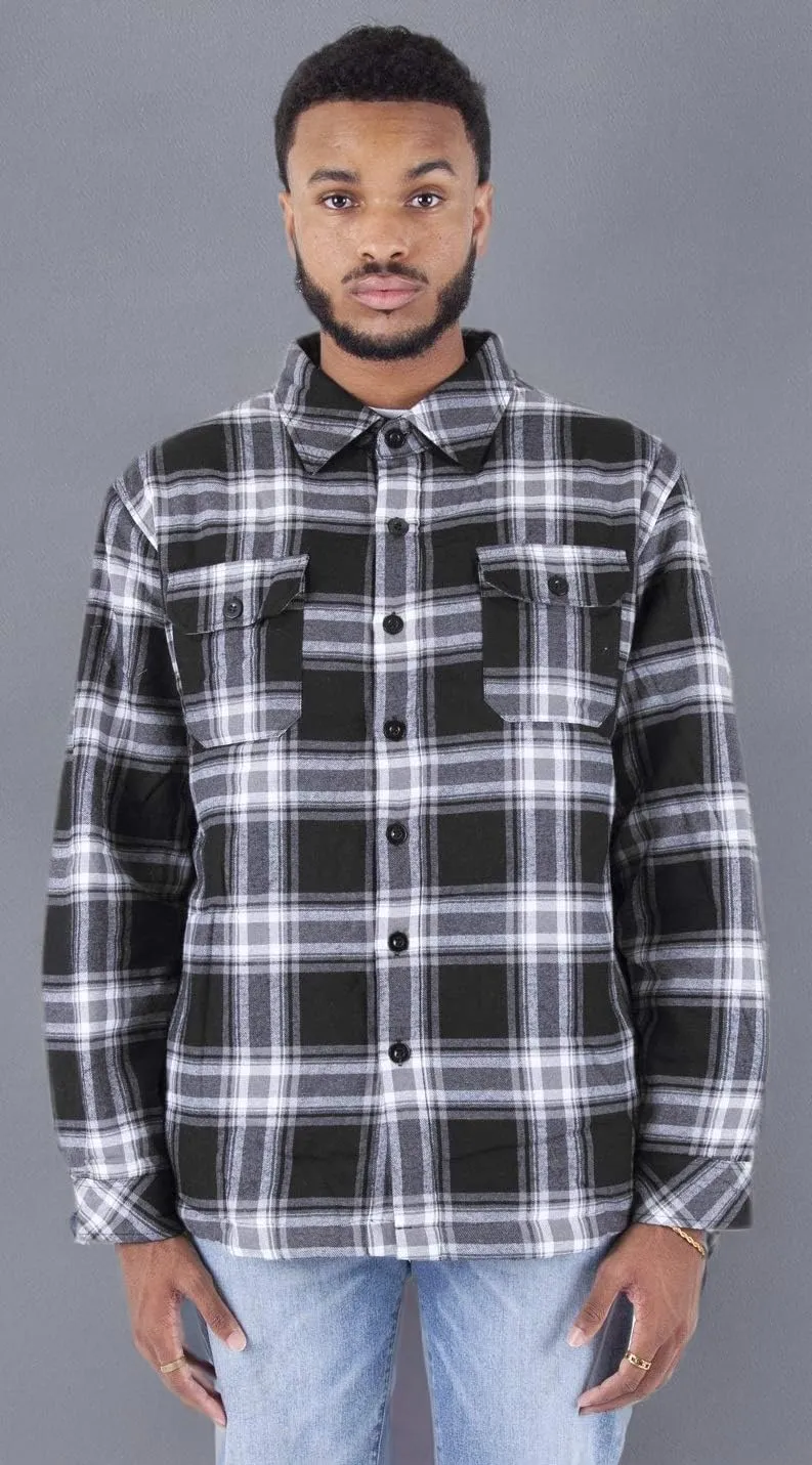 Shaka Wear Men's Plaid Shirts – Flannel Long Sleeve Casual Button Up Fleece Soft Quilted Lined Jacket Regular and Big Size