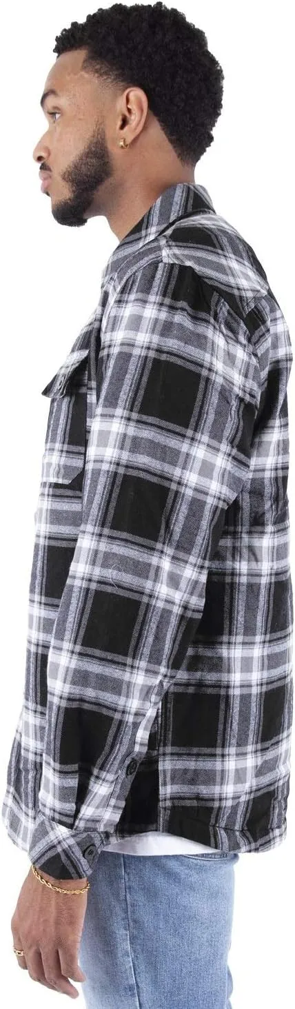 Shaka Wear Men's Plaid Shirts – Flannel Long Sleeve Casual Button Up Fleece Soft Quilted Lined Jacket Regular and Big Size