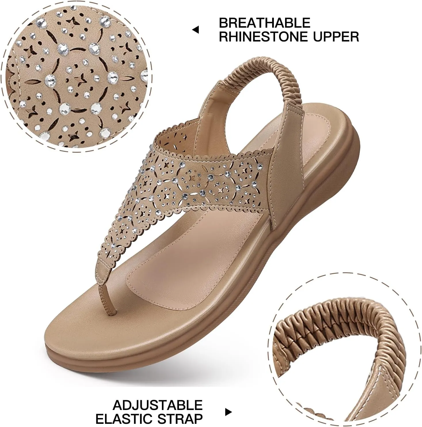SHIBEVER Flat Sandals For Women Dressy: Comfortable Summer - Soft Rhinestone Flats Sandal