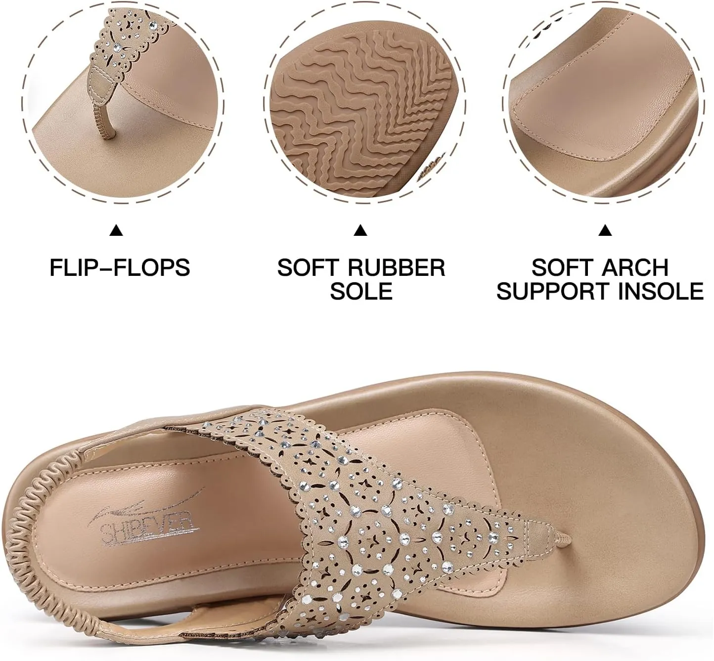 SHIBEVER Flat Sandals For Women Dressy: Comfortable Summer - Soft Rhinestone Flats Sandal