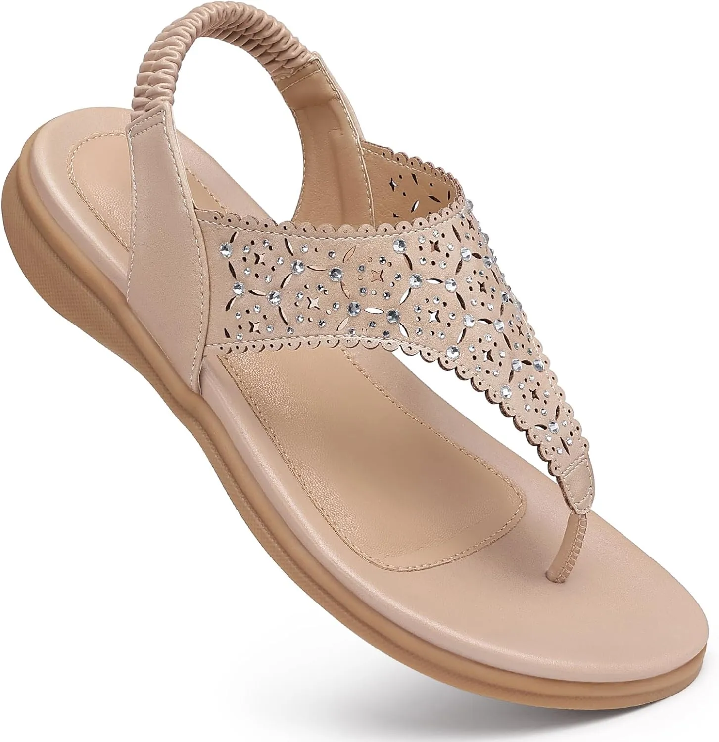 SHIBEVER Flat Sandals For Women Dressy: Comfortable Summer - Soft Rhinestone Flats Sandal