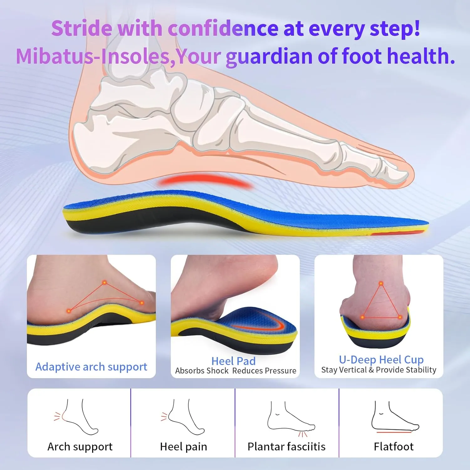 Shoe Insoles with Arch Support Plantar Fasciitis Relief for Men Women Runing Walking, 220Lbs Orthotics Insole Shoes Insert Pads fit Sneakers and Work Boot for Standing All Day-to Men 7-8 | Women 9-10