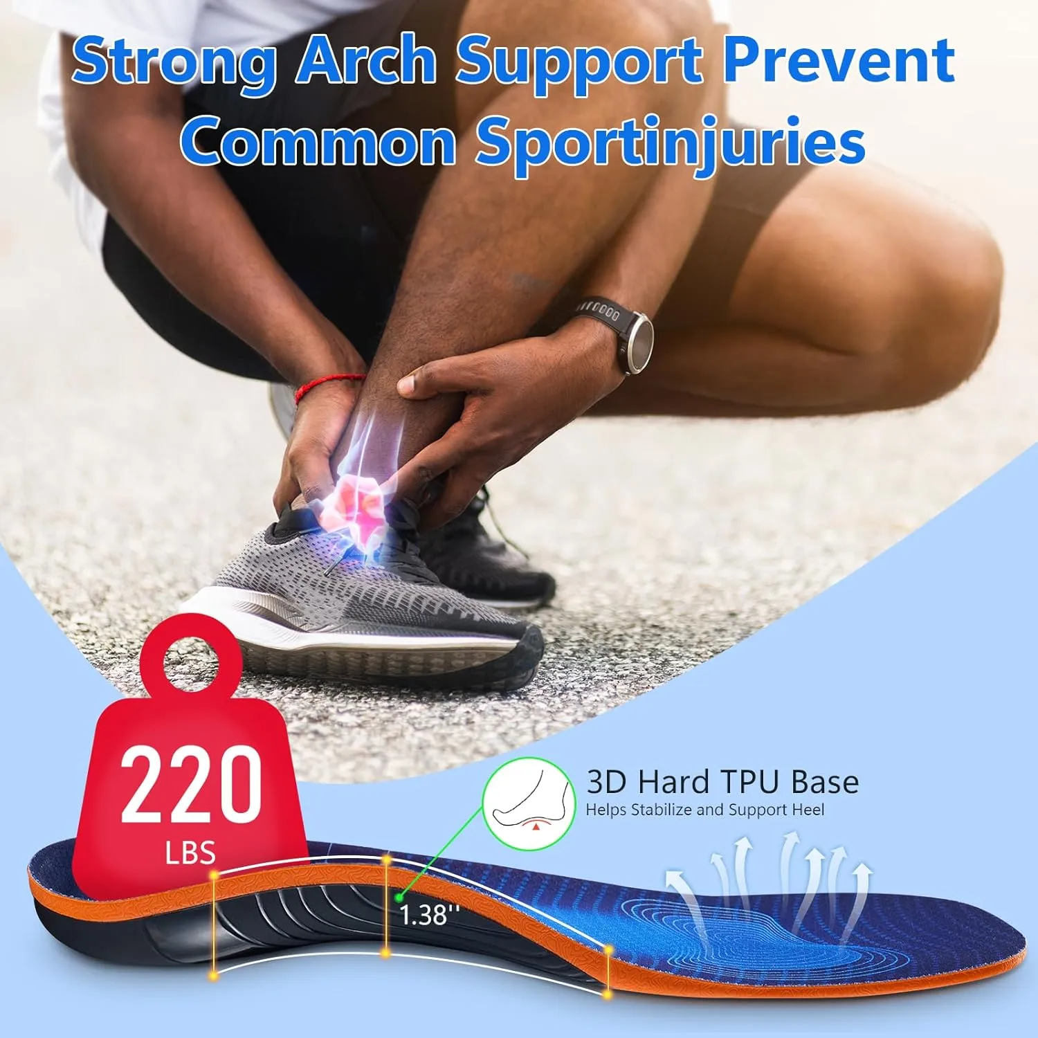 Shoe Insoles with Arch Support Plantar Fasciitis Relief for Men Women Runing Walking, 220Lbs Orthotics Insole Shoes Insert Pads fit Sneakers and Work Boot for Standing All Day-to Men 7-8 | Women 9-10