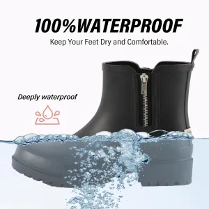 Short Rain Boots for Women Waterproof Garden Shoes Anti-Slip Chelsea Hunter Ankle Rainboots for Women Comfortable Insole Stylish Outdoor Work Shoes