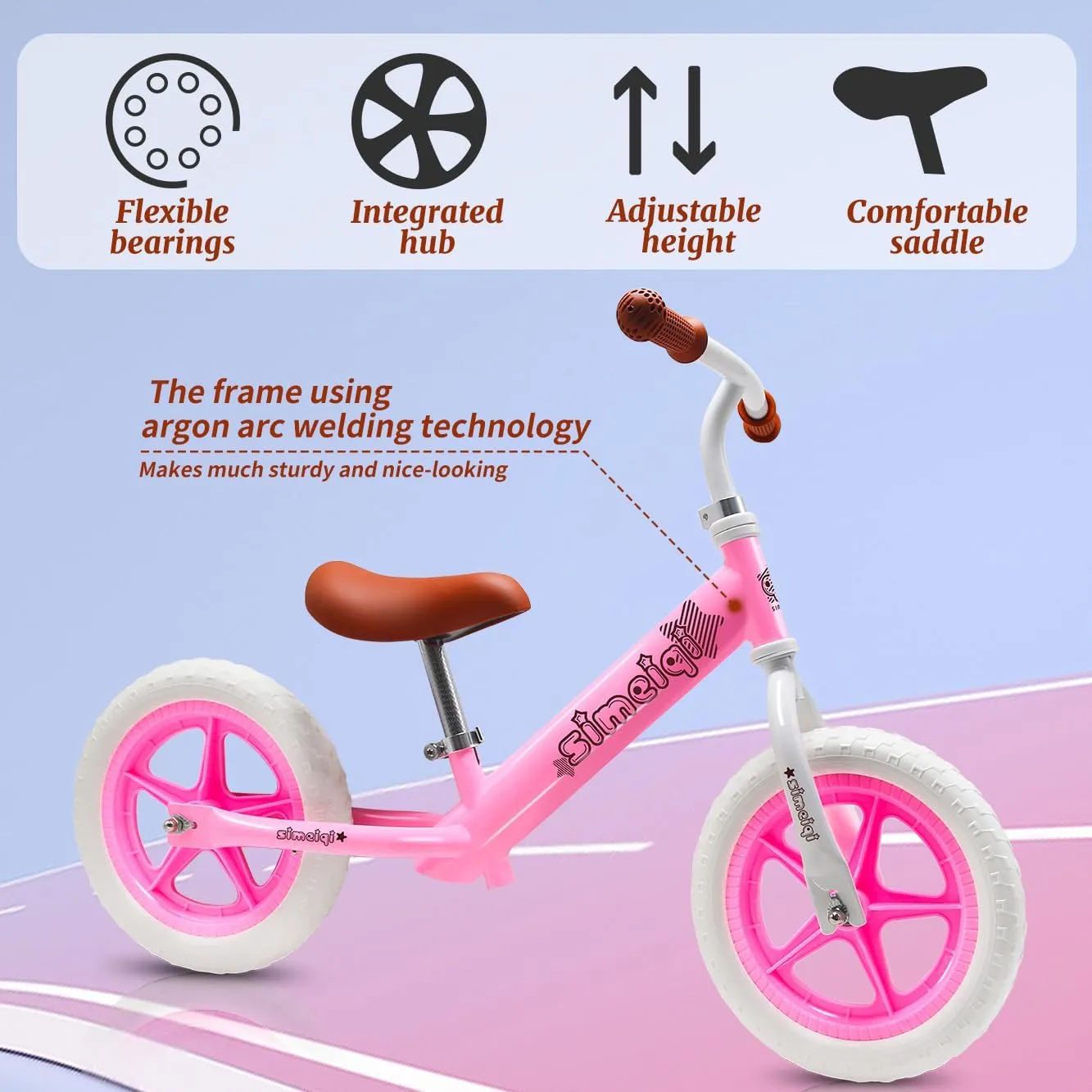 SIMEIQI 12 Inch Toddler Balance Bike for Kids 2-5 Years Old,Adjustable Seat & Handlebar,Flat-Free Tires,No-Pedal Training Bike Outdoor Play,Balance Bike for Boys & Girls,Durable Frame