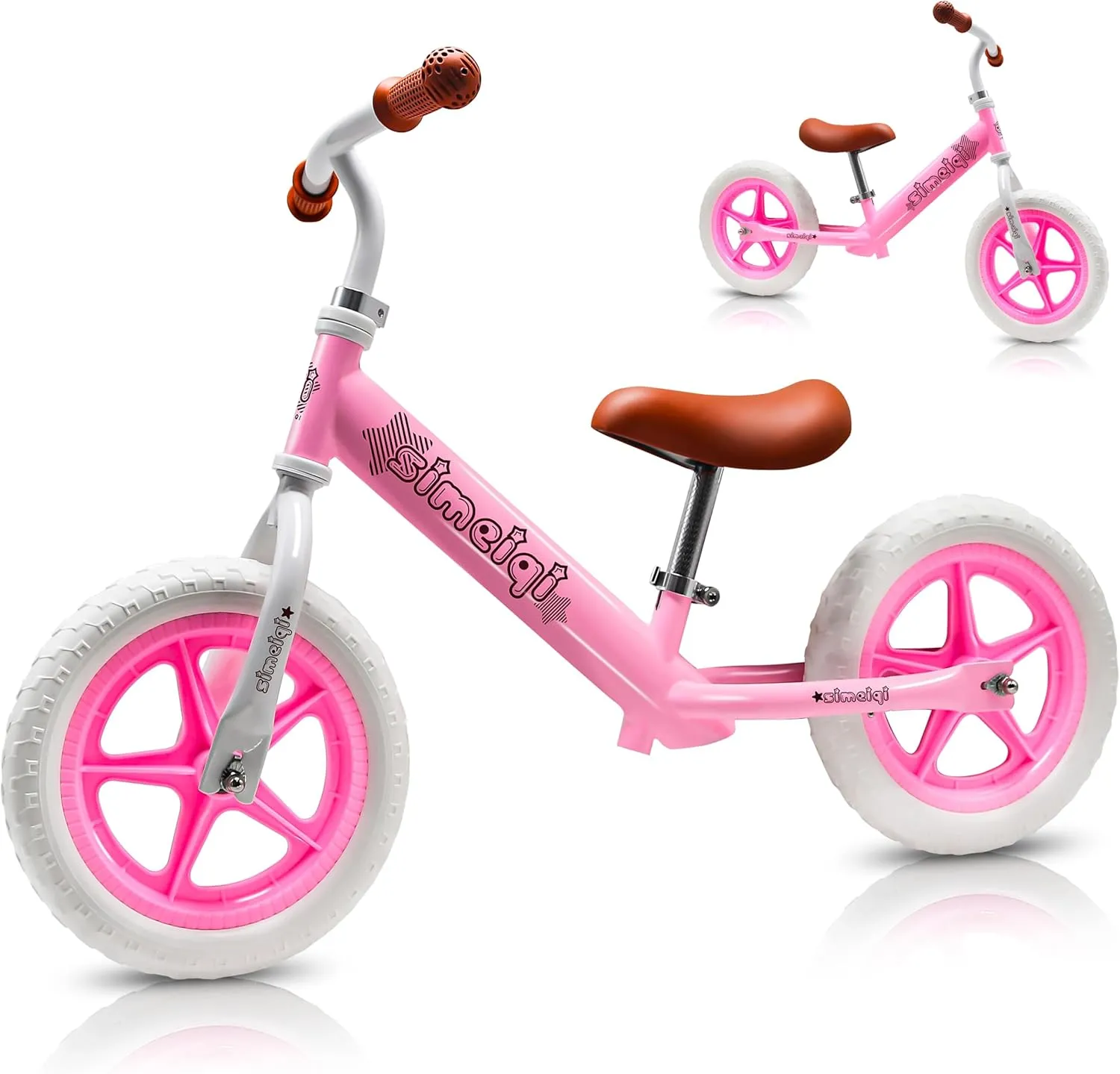 SIMEIQI 12 Inch Toddler Balance Bike for Kids 2-5 Years Old,Adjustable Seat & Handlebar,Flat-Free Tires,No-Pedal Training Bike Outdoor Play,Balance Bike for Boys & Girls,Durable Frame