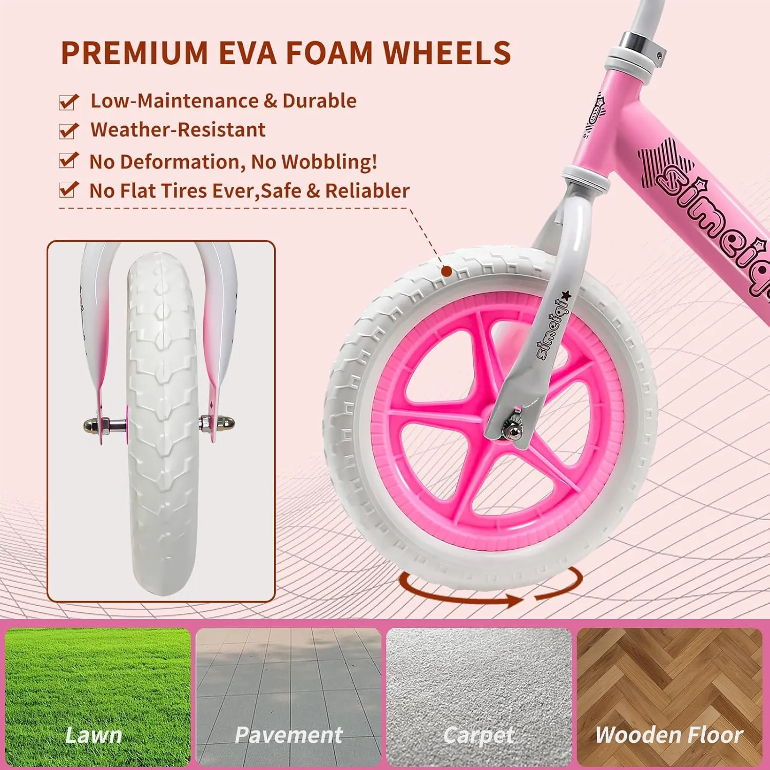 SIMEIQI 12 Inch Toddler Balance Bike for Kids 2-5 Years Old,Adjustable Seat & Handlebar,Flat-Free Tires,No-Pedal Training Bike Outdoor Play,Balance Bike for Boys & Girls,Durable Frame