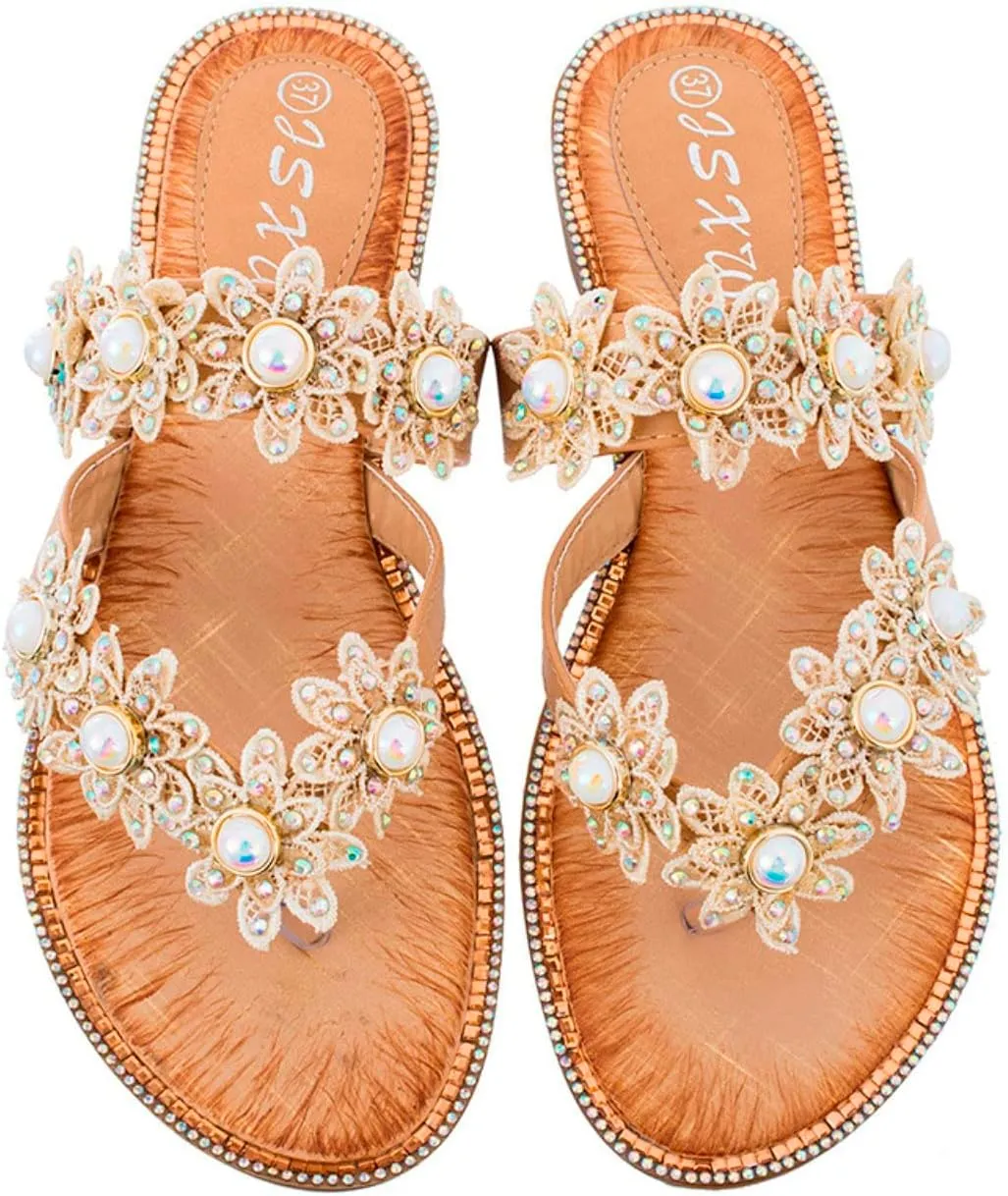 Slide Sandals Womennew Handmade Flower Round Toe Flip Flops Fashion Sandals Women Wedge Sandals for Women
