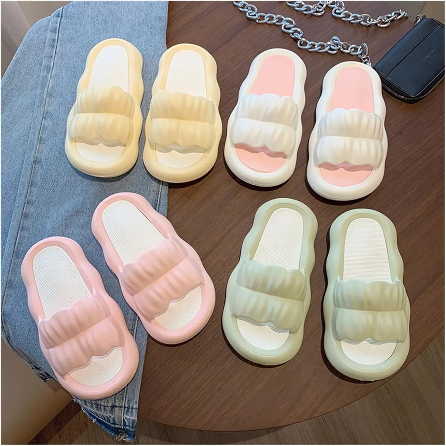 Sliders Women Summer Petal Slippers Female Soft Bottom A Word Candy Color Sandals Indoor and Outdoor Simple Fashion Cute Slippers Slippers Women(White,40-41)