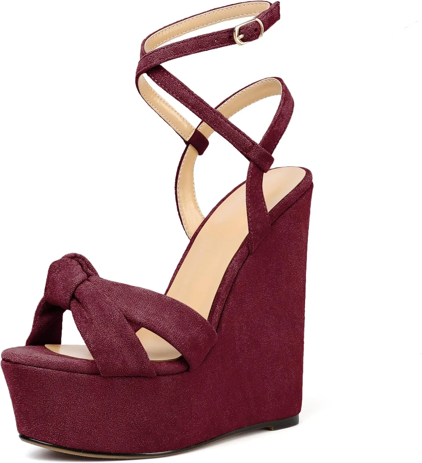 Soireelady Women's Sandals Wedge High Heels Open Toe Crisscross Strap Heeled Sandals Sexy Dressy Heels for Party, Evening and Nightclub