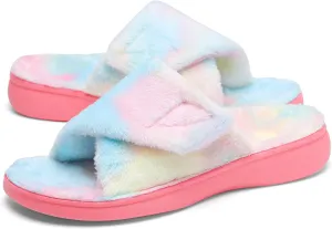SOLLBEAM Women's Plantar Fasciitis Fuzzy House Orthopedic Adjustable Slippers With Arch Support Orthotic Heel Cup Sandals For Ladies