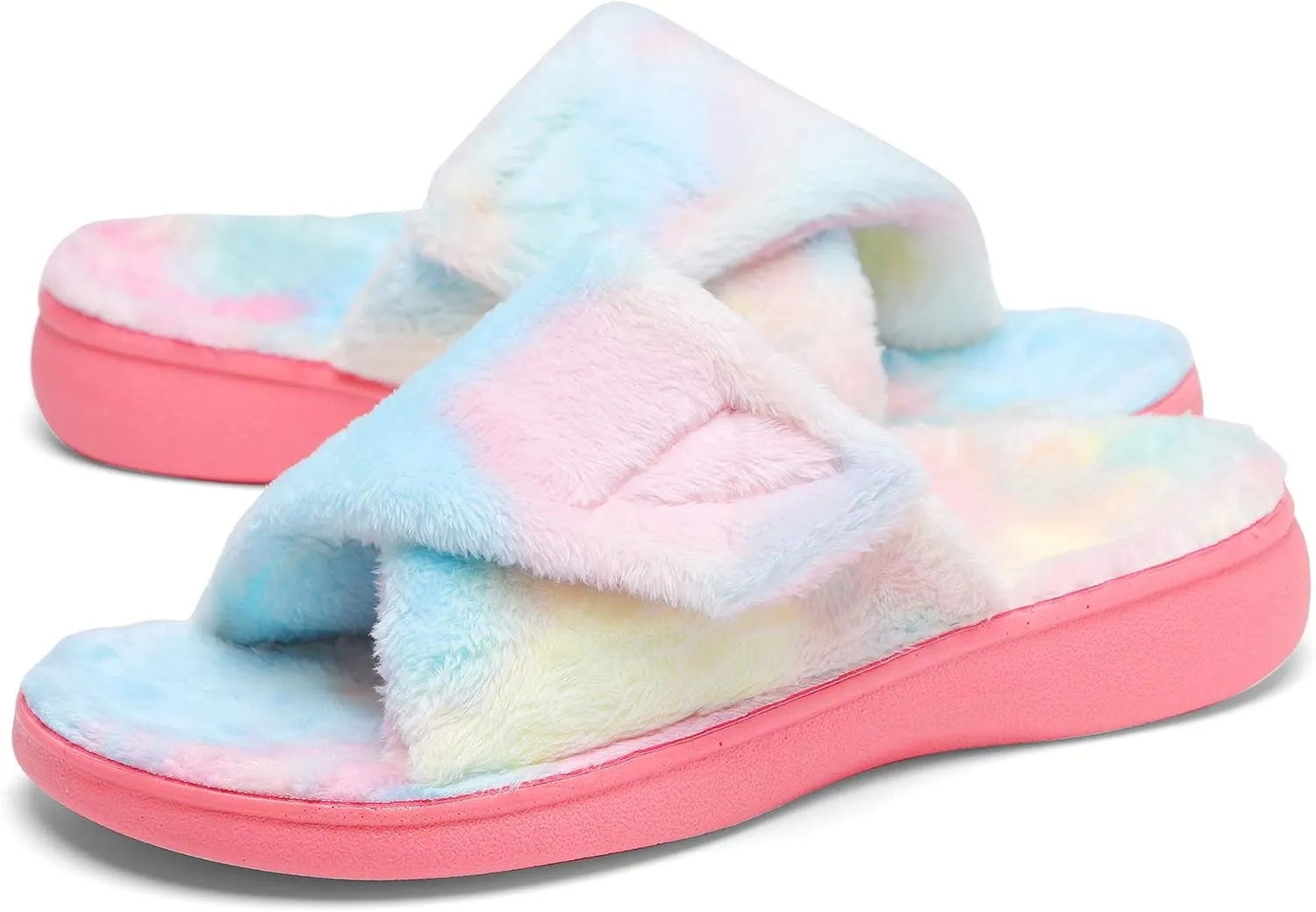 SOLLBEAM Women's Plantar Fasciitis Fuzzy House Orthopedic Adjustable Slippers With Arch Support Orthotic Heel Cup Sandals For Ladies