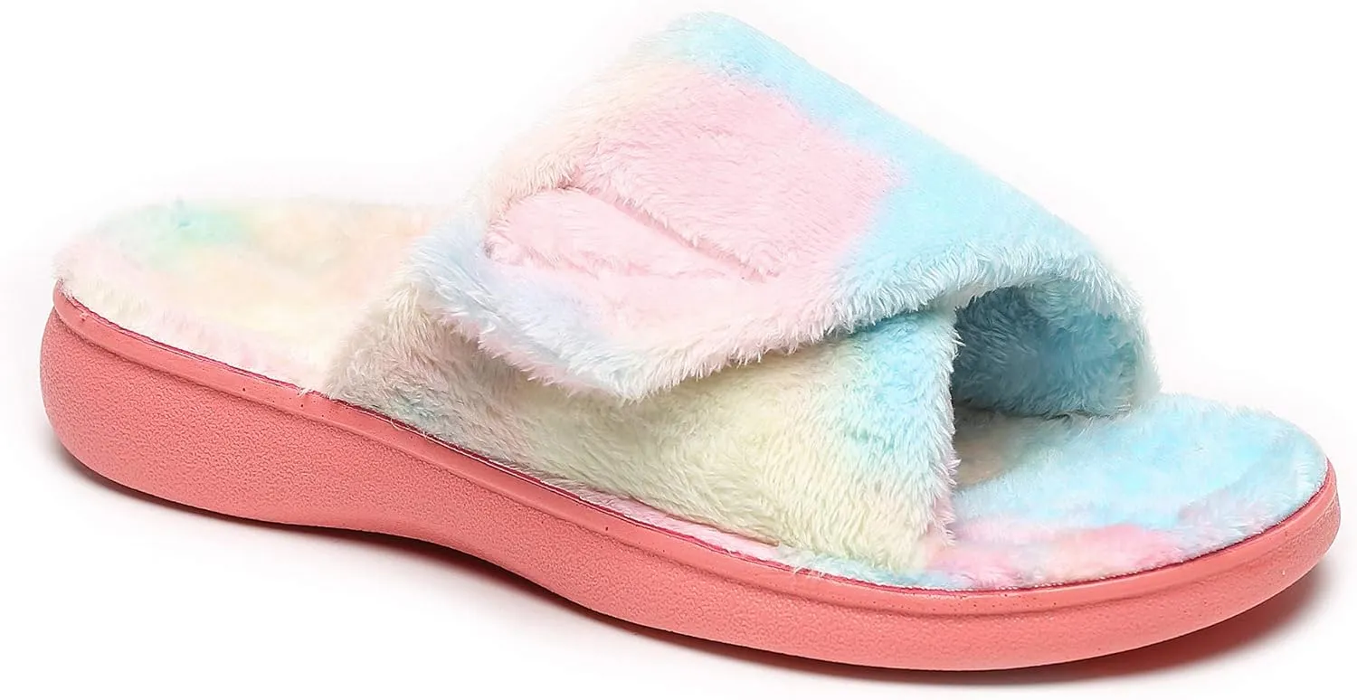 SOLLBEAM Women's Plantar Fasciitis Fuzzy House Orthopedic Adjustable Slippers With Arch Support Orthotic Heel Cup Sandals For Ladies