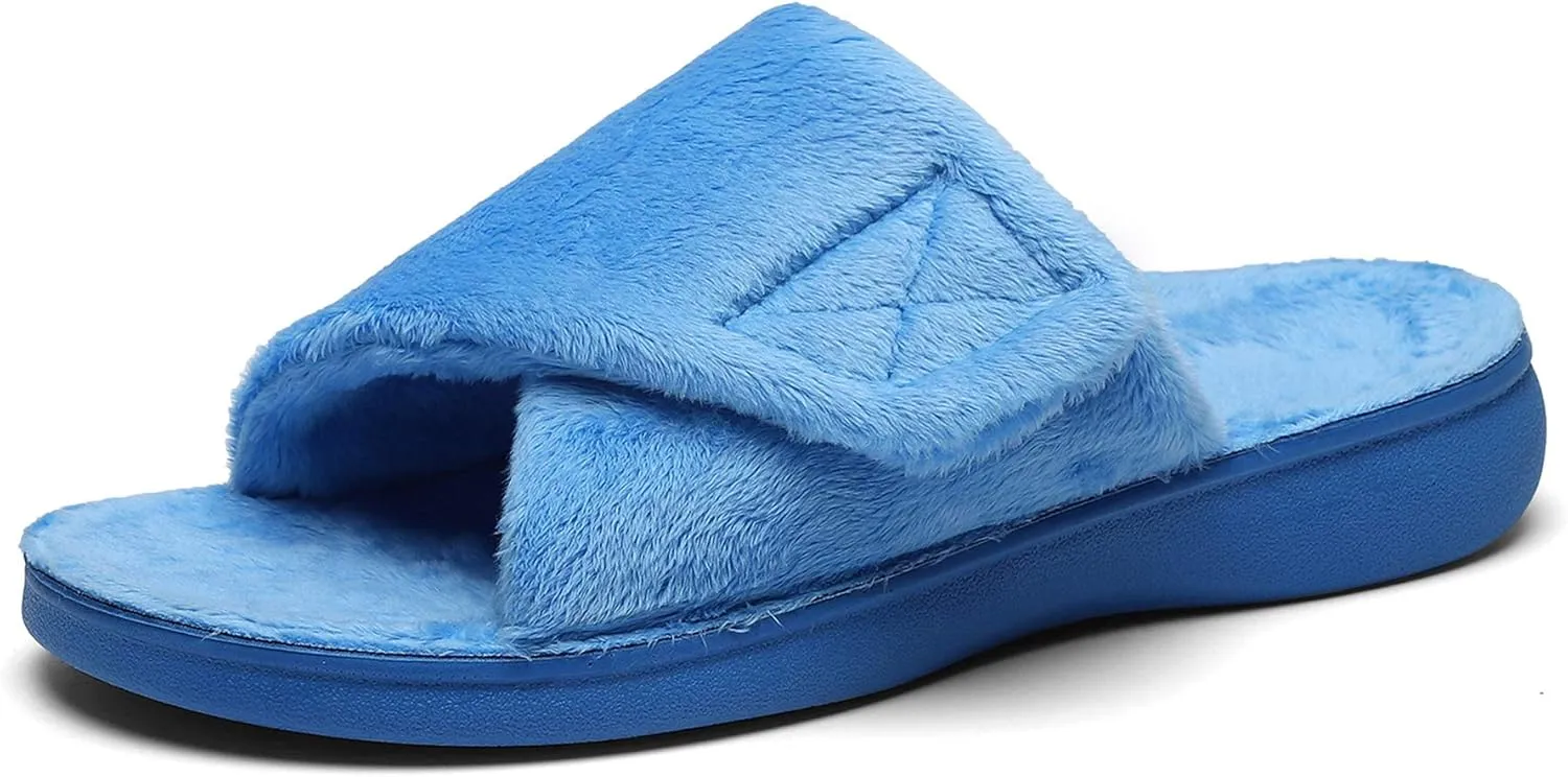 SOLLBEAM Women's Plantar Fasciitis Fuzzy House Orthopedic Adjustable Slippers With Arch Support Orthotic Heel Cup Sandals For Ladies