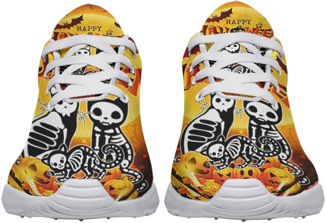 Sonzj-II Halloween Print Walking Shoes Casual Mesh Breathable Lace Up Running Sneakers for Men Women