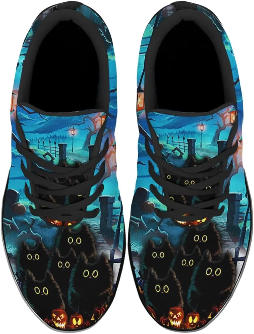 Sonzj-II Halloween Print Walking Shoes Casual Mesh Breathable Lace Up Running Sneakers for Men Women