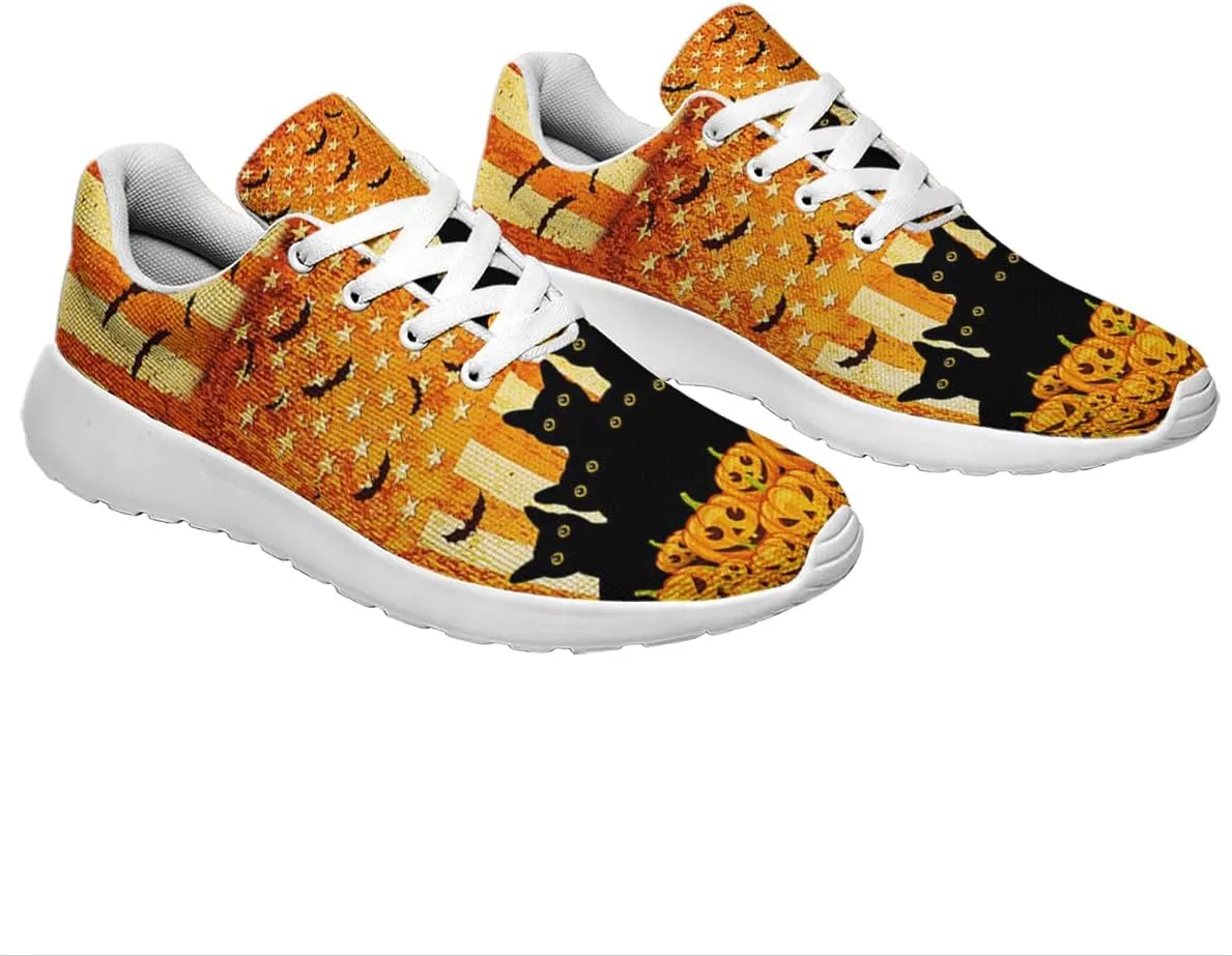 Sonzj-II Halloween Print Walking Shoes Casual Mesh Breathable Lace Up Running Sneakers for Men Women
