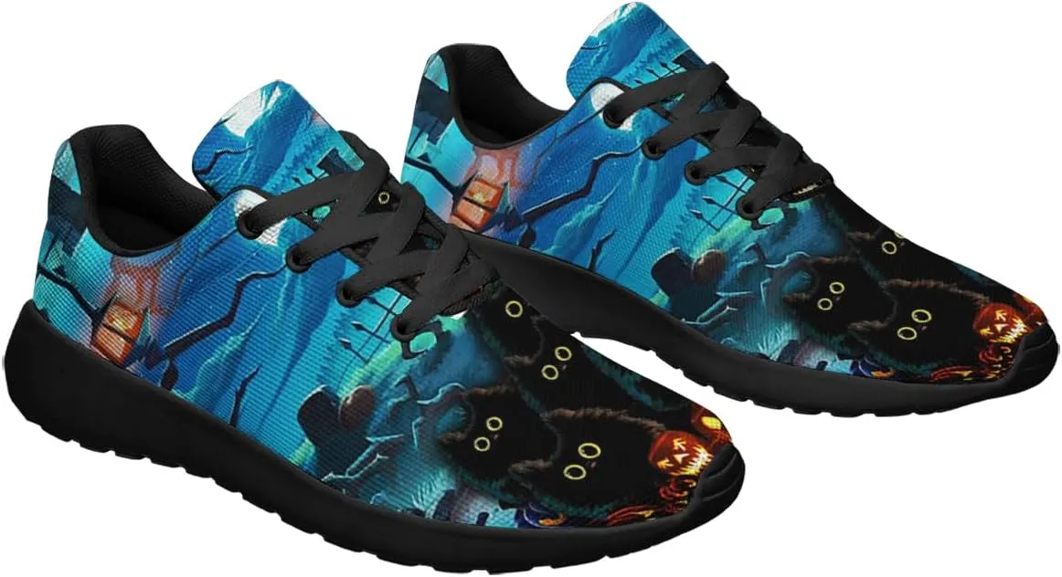 Sonzj-II Halloween Print Walking Shoes Casual Mesh Breathable Lace Up Running Sneakers for Men Women