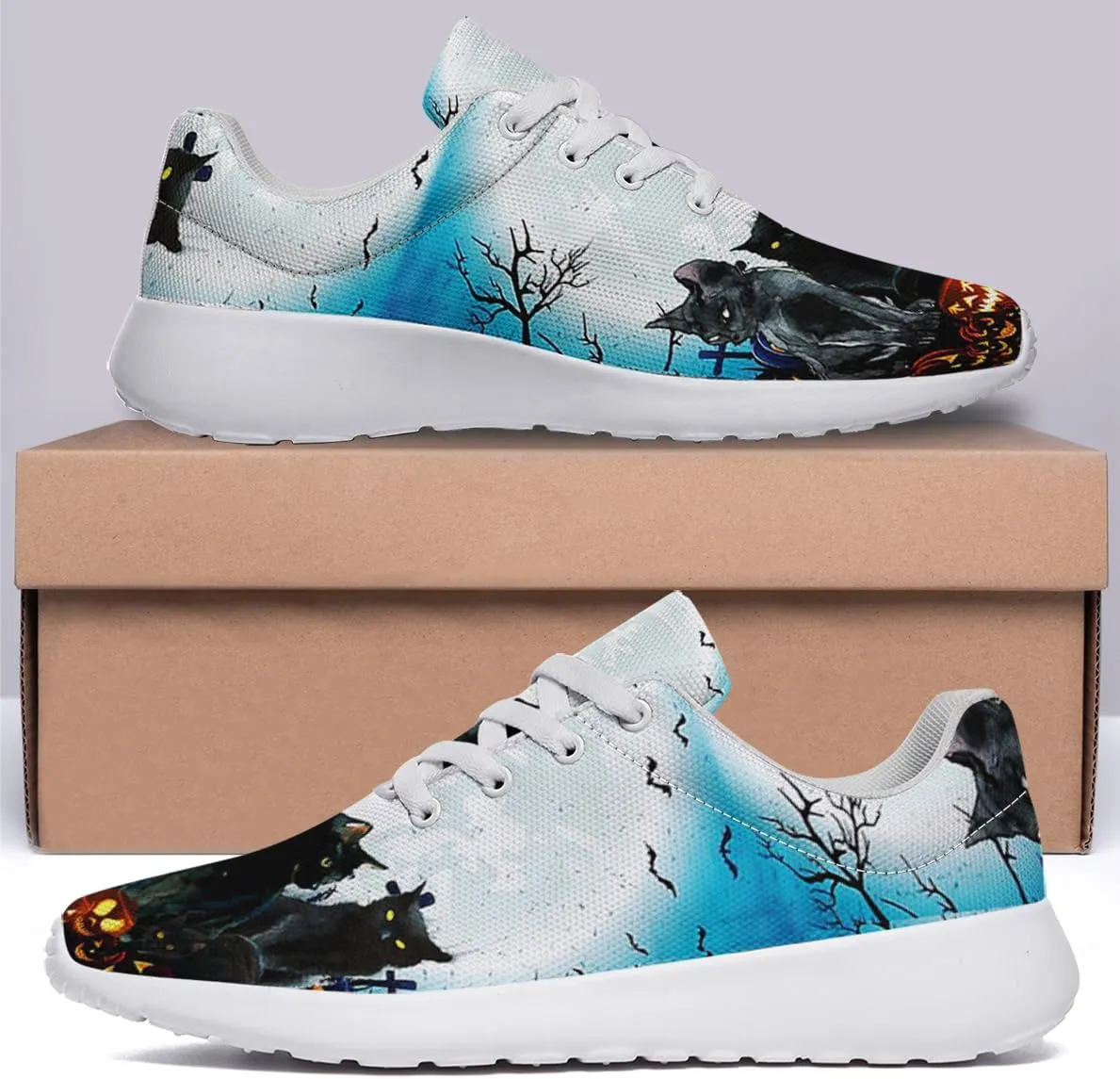 Sonzj-II Halloween Print Walking Shoes Casual Mesh Breathable Lace Up Running Sneakers for Men Women