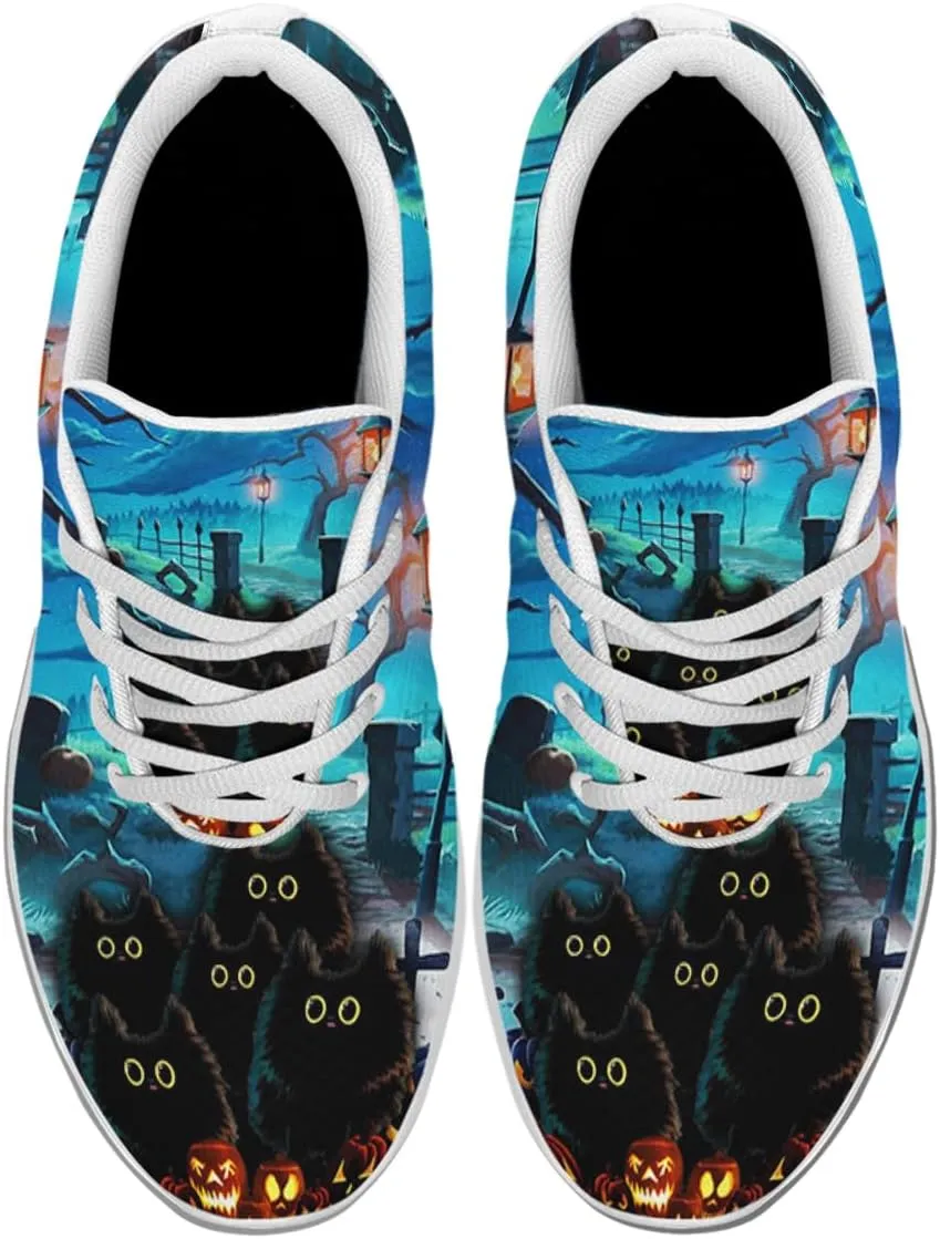 Sonzj-II Halloween Print Walking Shoes Casual Mesh Breathable Lace Up Running Sneakers for Men Women