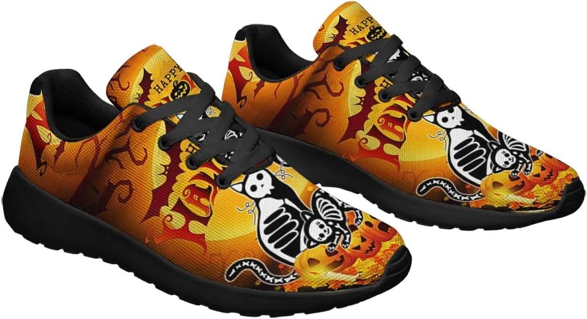 Sonzj-II Halloween Print Walking Shoes Casual Mesh Breathable Lace Up Running Sneakers for Men Women