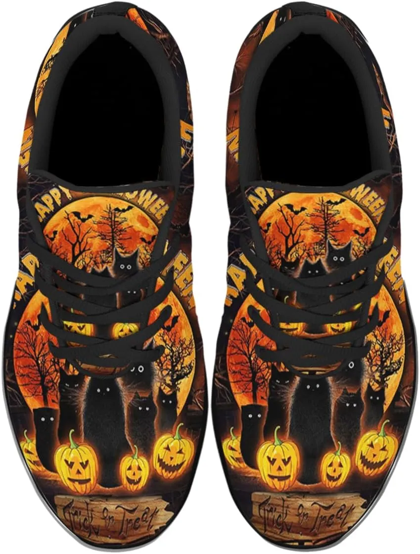 Sonzj-II Halloween Print Walking Shoes Casual Mesh Breathable Lace Up Running Sneakers for Men Women