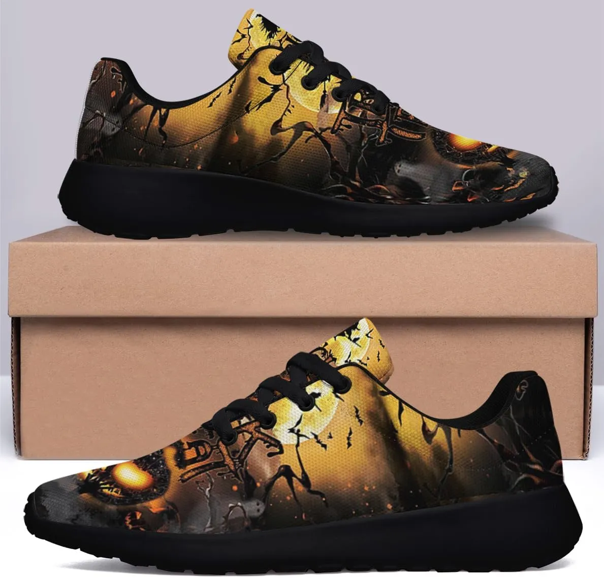 Sonzj-II Halloween Print Walking Shoes Casual Mesh Breathable Lace Up Running Sneakers for Men Women