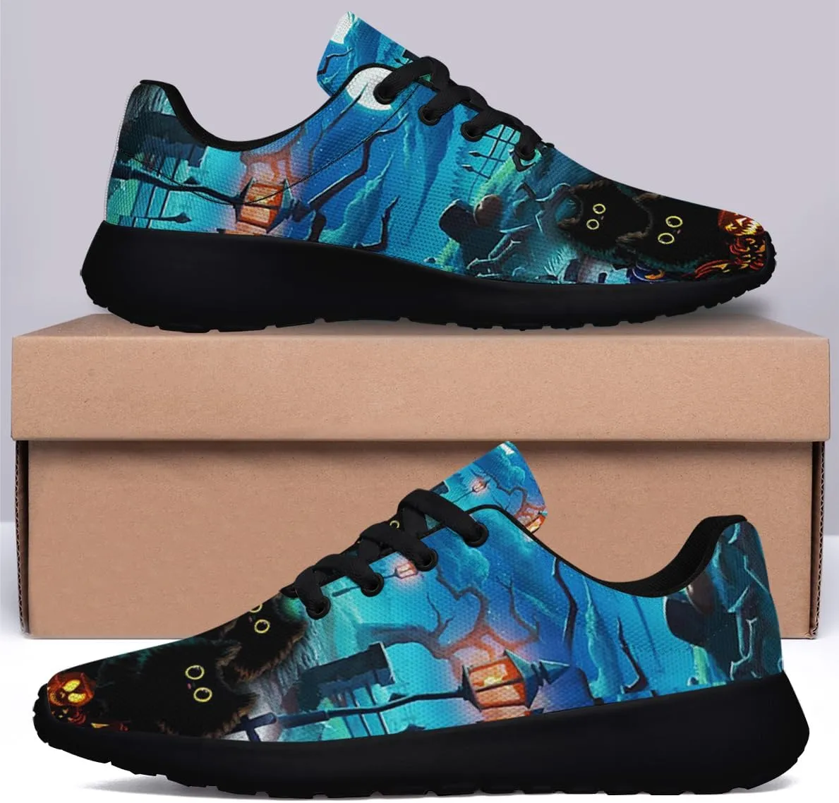 Sonzj-II Halloween Print Walking Shoes Casual Mesh Breathable Lace Up Running Sneakers for Men Women