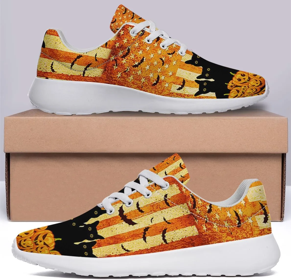 Sonzj-II Halloween Print Walking Shoes Casual Mesh Breathable Lace Up Running Sneakers for Men Women