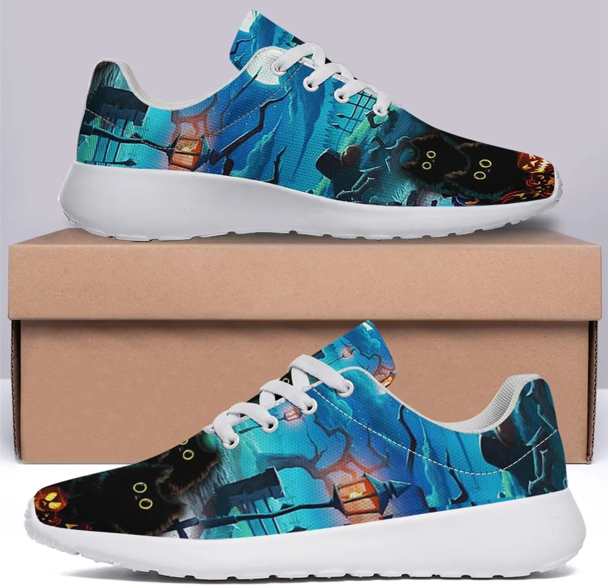 Sonzj-II Halloween Print Walking Shoes Casual Mesh Breathable Lace Up Running Sneakers for Men Women