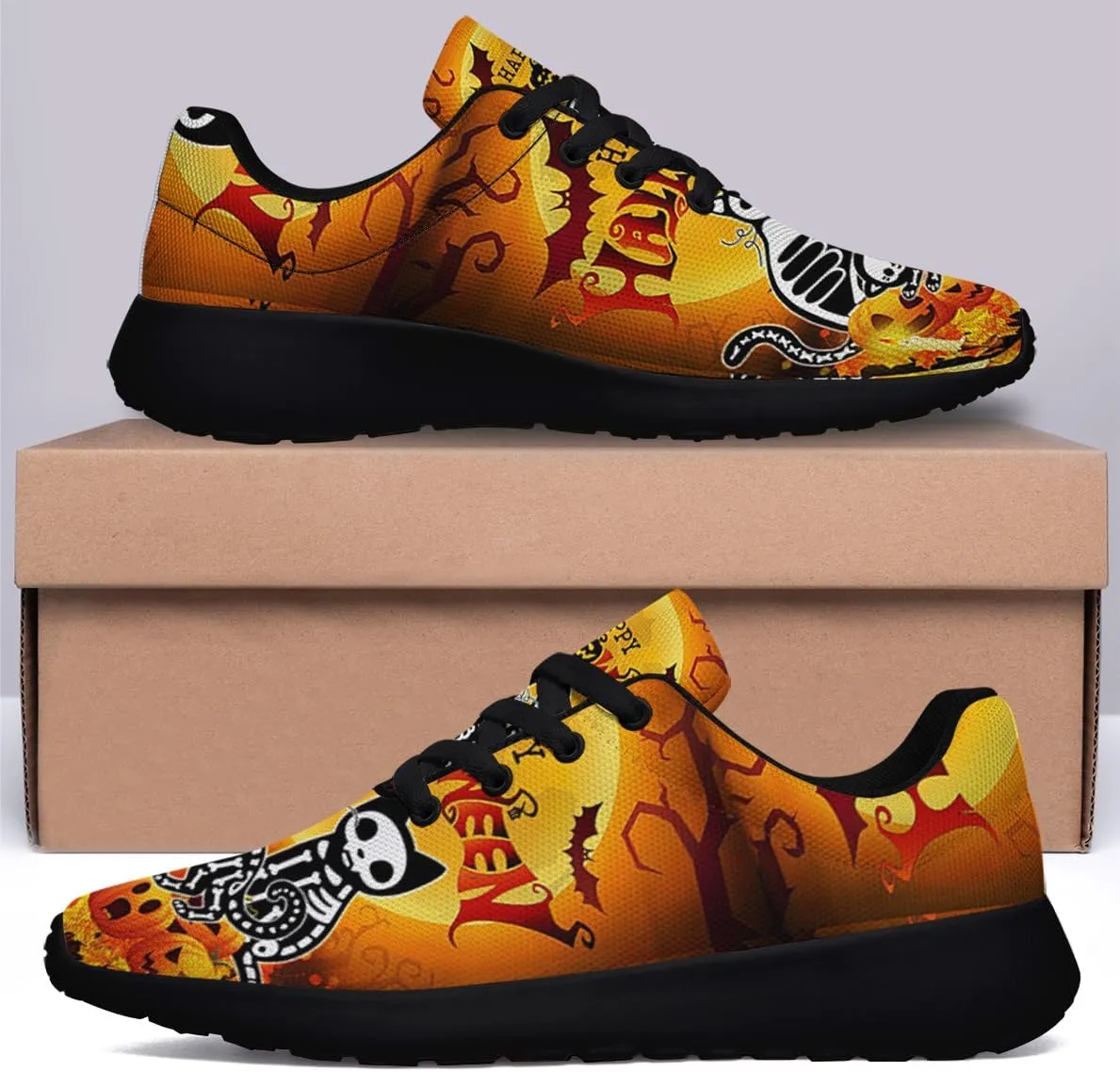 Sonzj-II Halloween Print Walking Shoes Casual Mesh Breathable Lace Up Running Sneakers for Men Women
