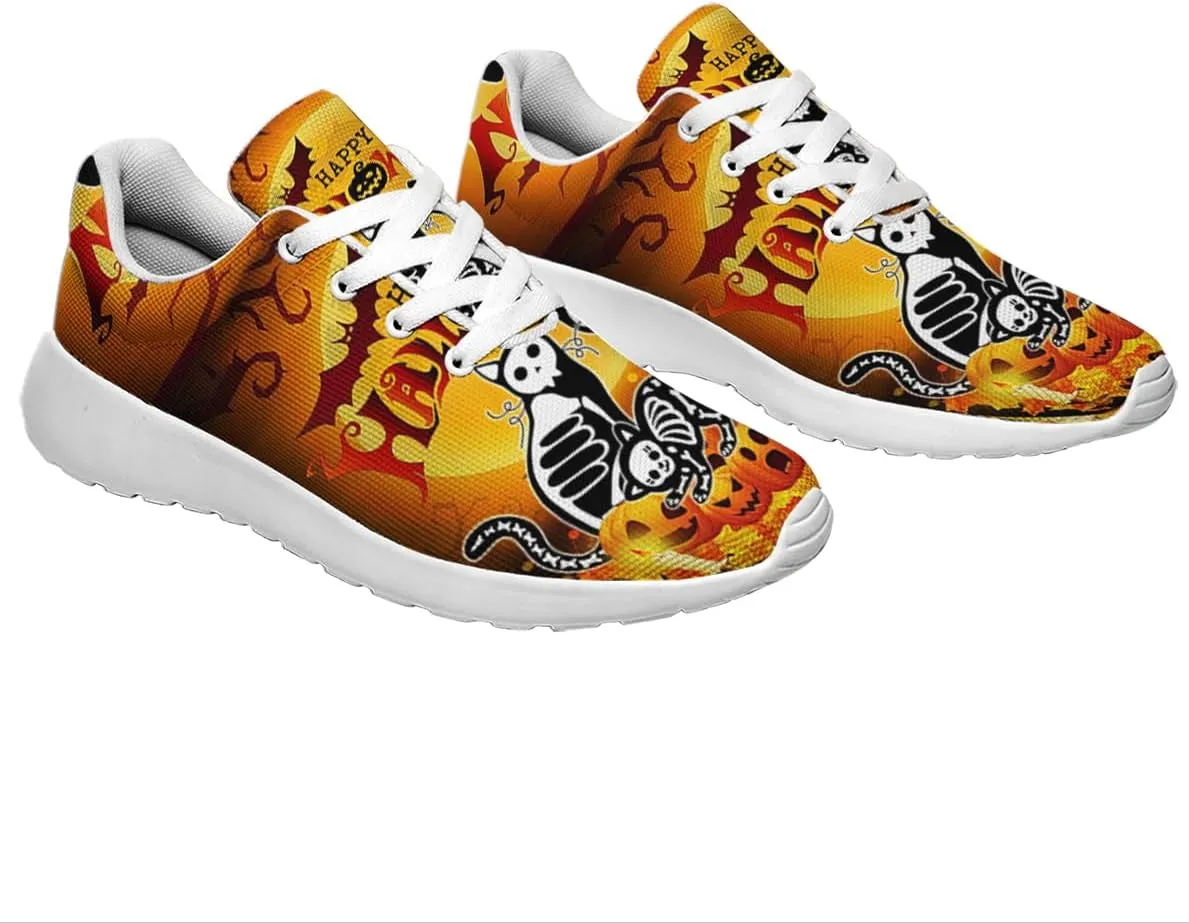 Sonzj-II Halloween Print Walking Shoes Casual Mesh Breathable Lace Up Running Sneakers for Men Women